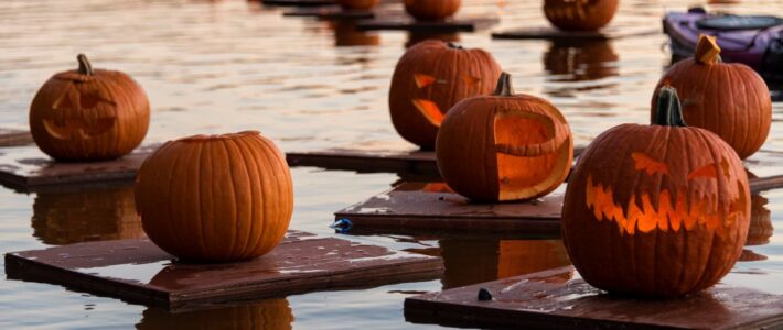 pumpkins on rafts