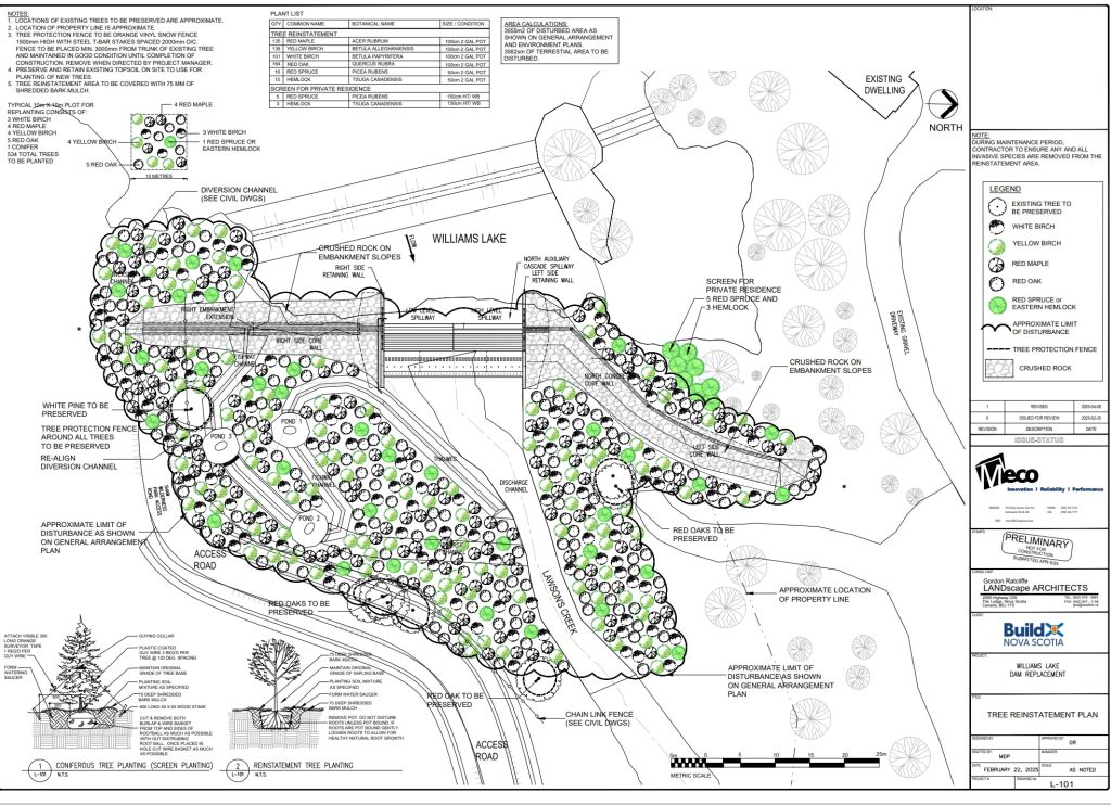 Engineering Drawing of proposed dam for Williams Lake, Halifax NS