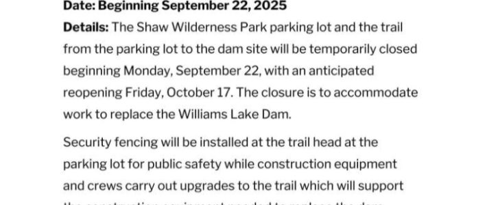Shaw Wilderness Park Temporary Closure