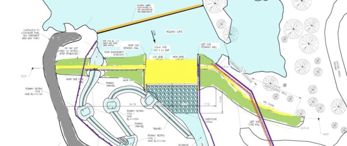 New dam work begins Engineering schematic by Build Nova Scotia of the new dam on Williams Lake. May 2026.