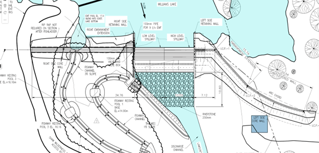Fishway Channel Engineering rendering of Williams Lake dam fish ladder